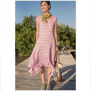 Sundance Linen Dress Womens M Coral White Striped Sleeveless Asymmetrical Hem